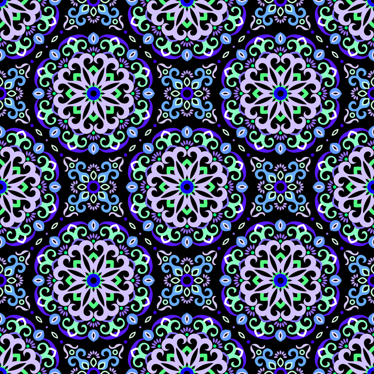 Blue - Turquoise - Purple Mandala Fabric - 188