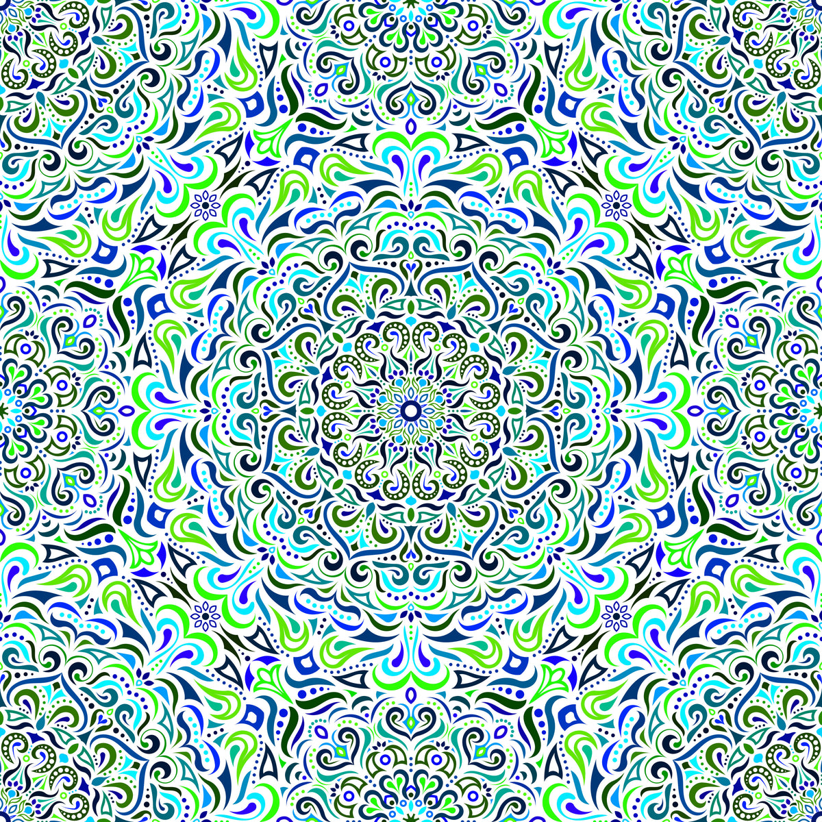 Blue - Green - Turquoise Mandala Fabric 2005i