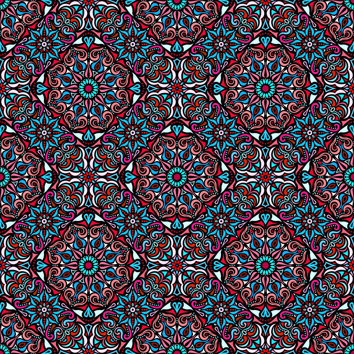 Red - Blue Mandala Fabric 2007.2