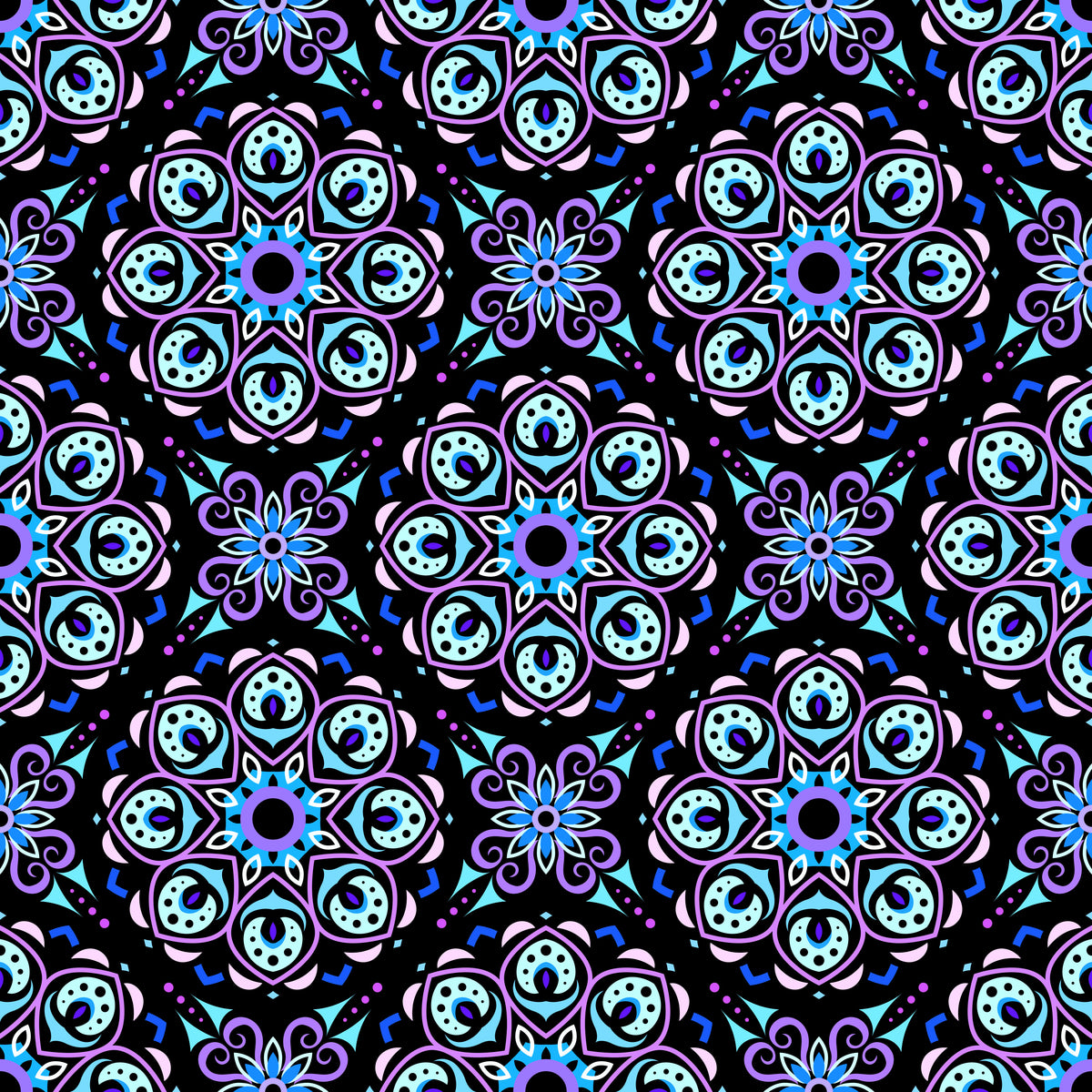 Turquoise - Purple - Blue Mandala Fabric - 183