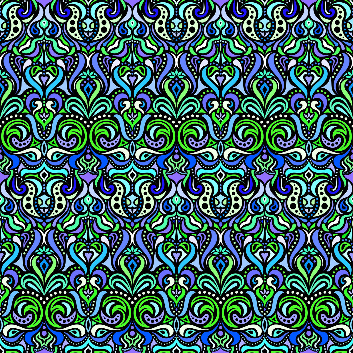 Blue - Green - Turquoise Abstract Doodle Fabric 1011.4