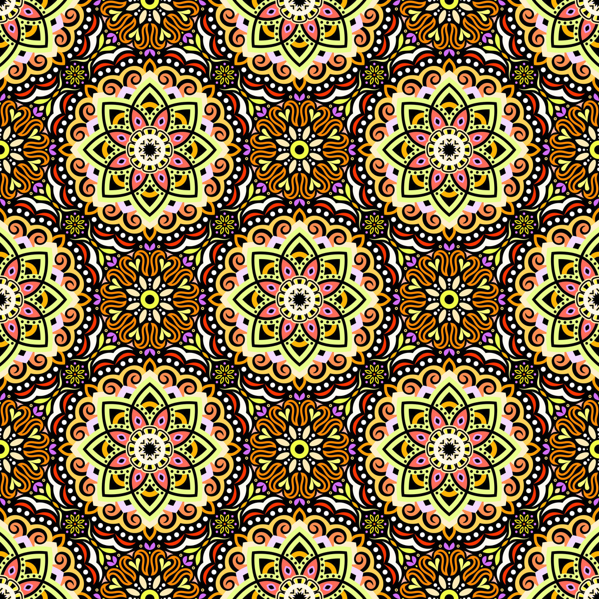 Yellow - Orange - Purple Mandala Fabric 2009.3