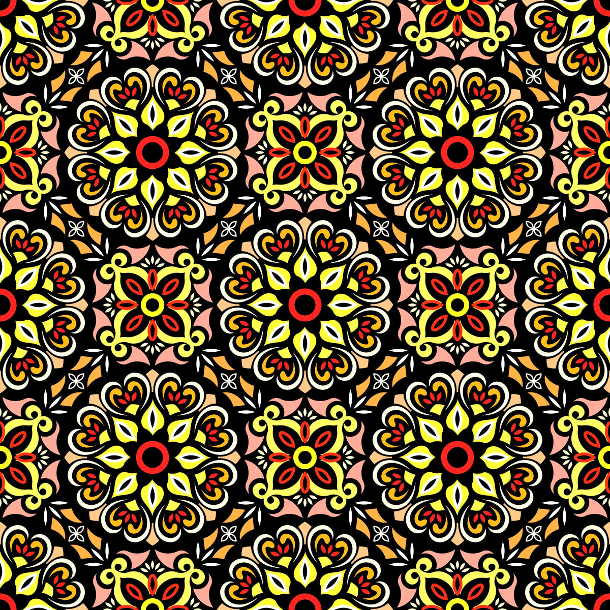 Yellow - Red Mandala Fabric - 206