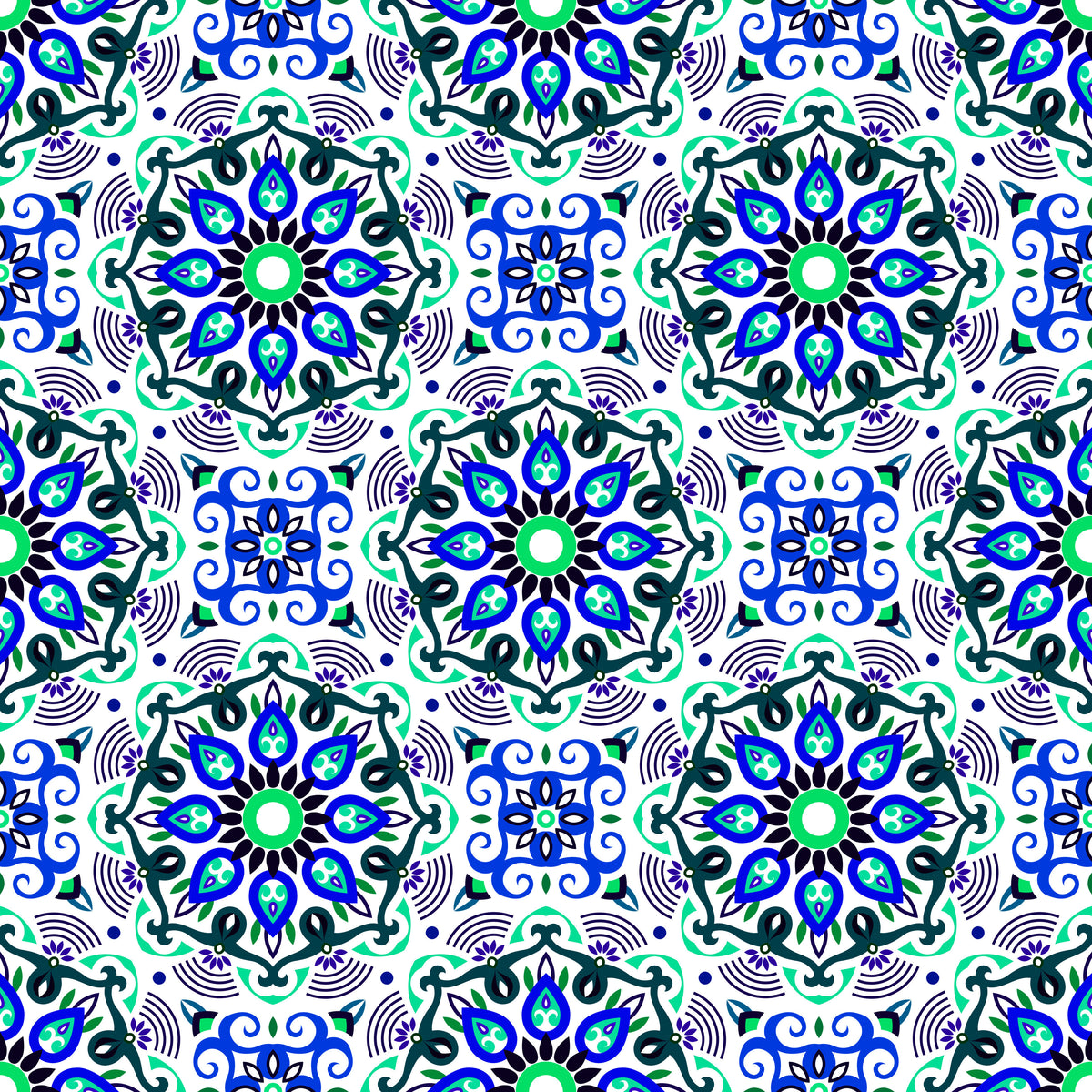 Turquoise - Blue - Green Mandala Fabric - 140i
