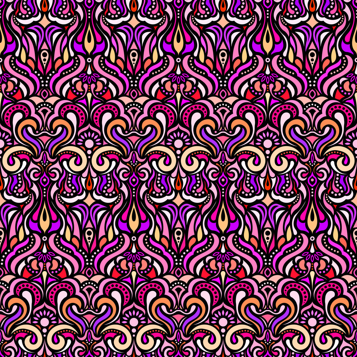 Purple - Red - Yellow Abstract Doodle Fabric 1012