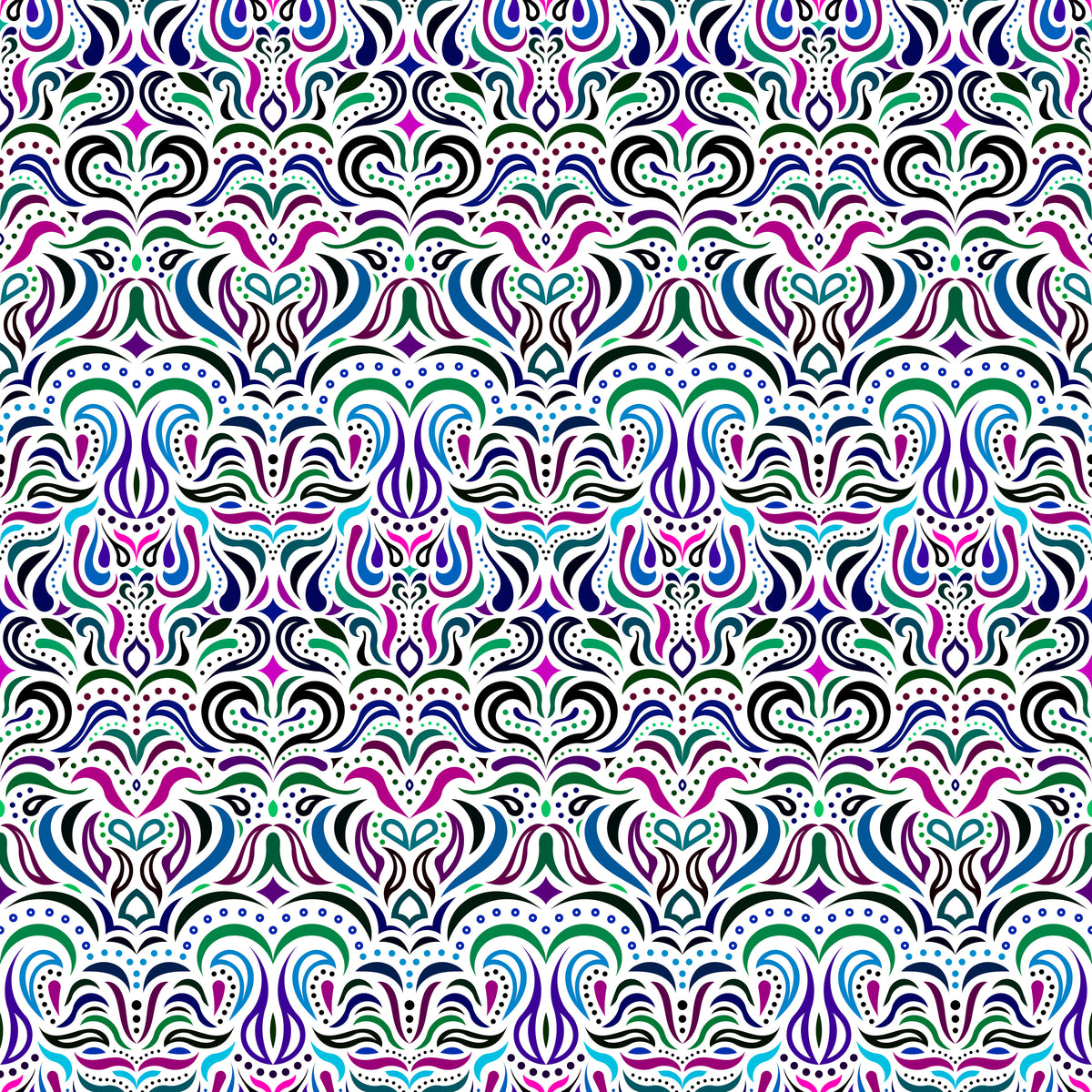 Green - Purple - Blue Abstract Doodle Fabric 1013.2i