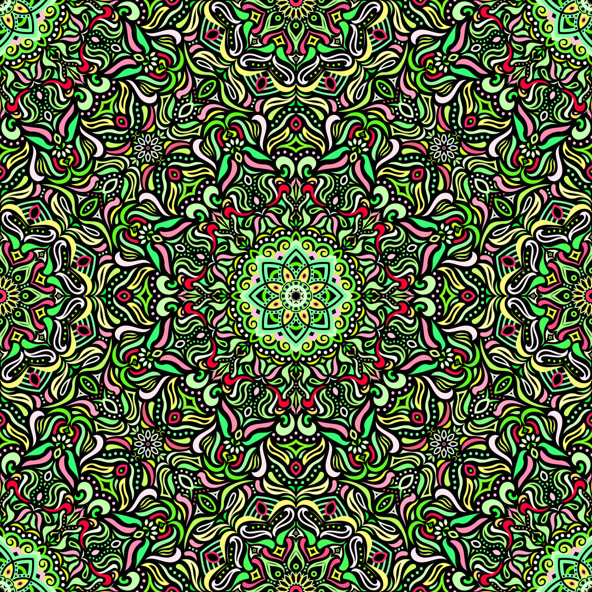 Green - Yellow - Red Mandala Fabric 2009.1