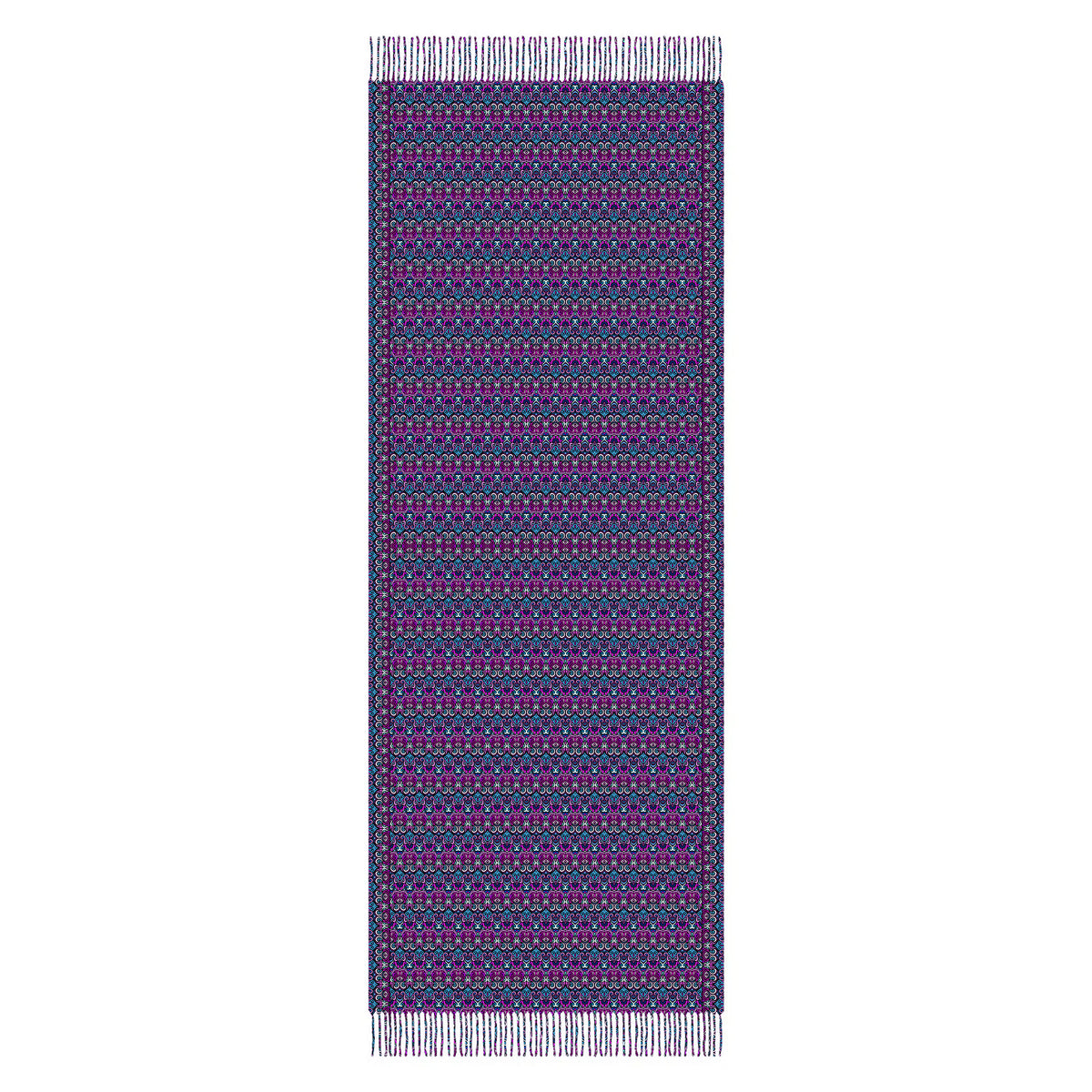 Pink - Blue Abstract Doodle Scarf with Tassels