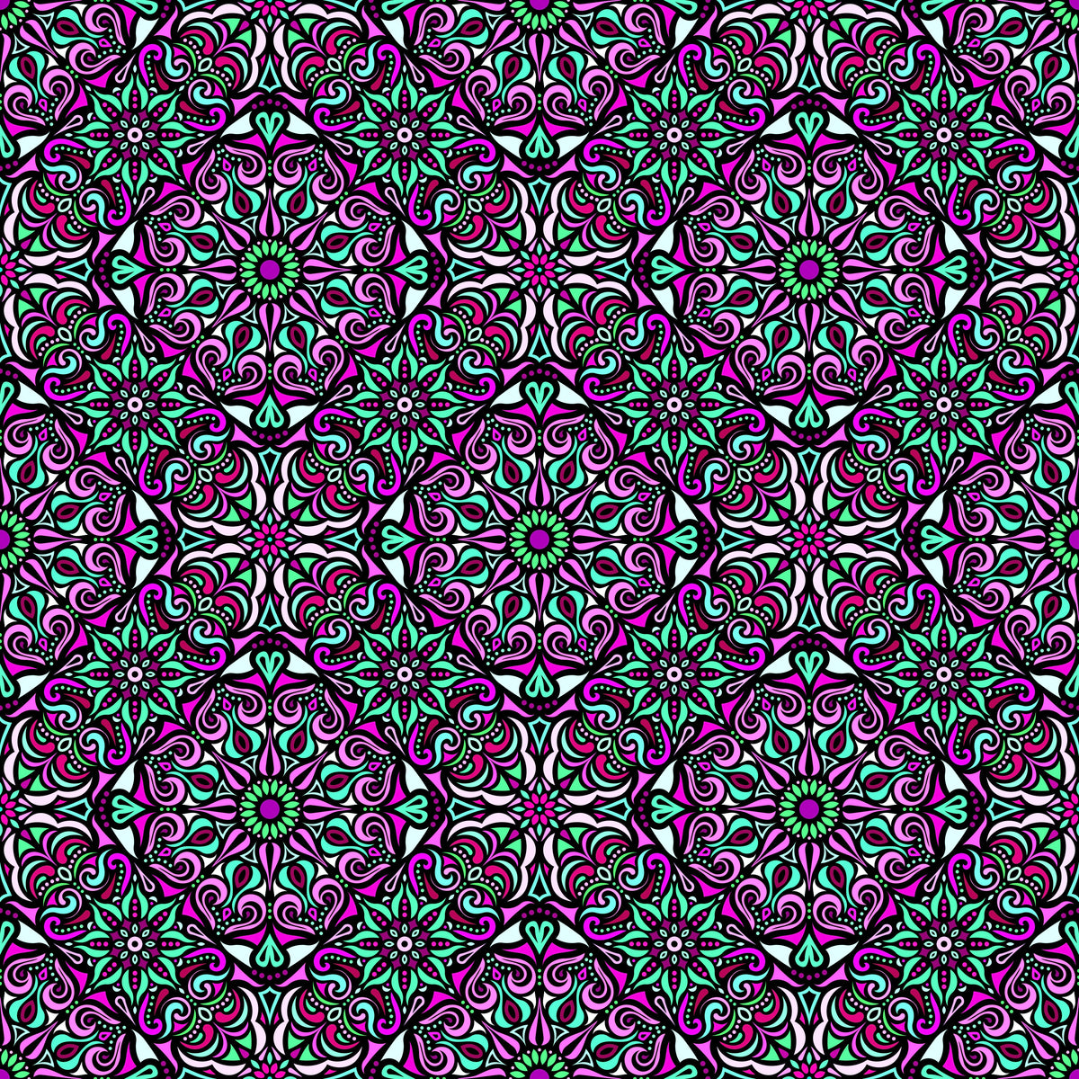 Turquoise - Pink - Green Mandala Fabric 2007.2