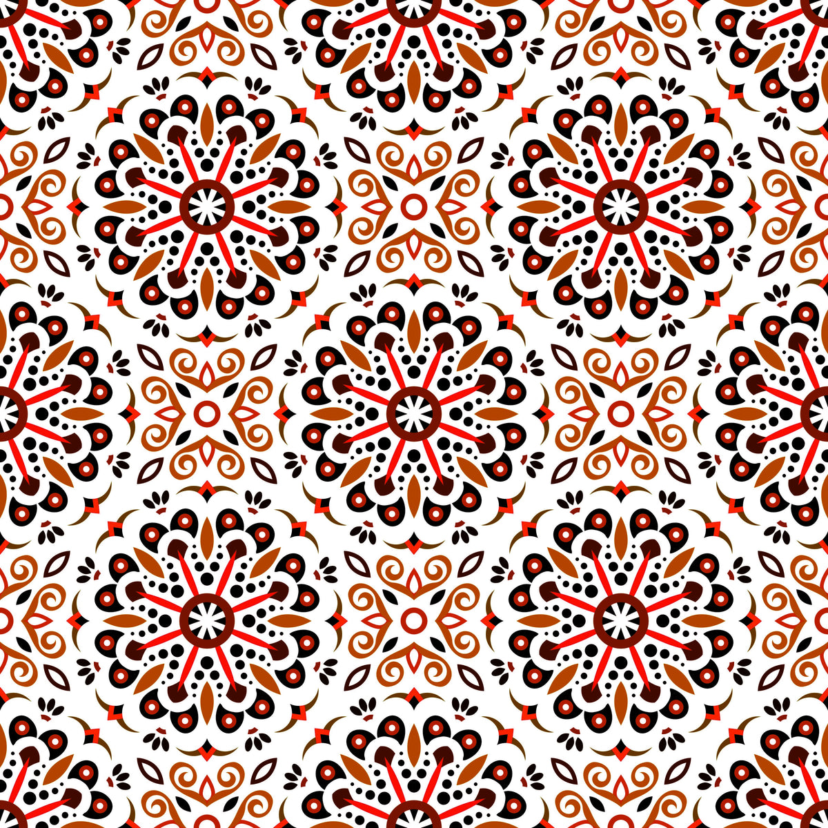 Orange - Red Mandala Fabric - 156i