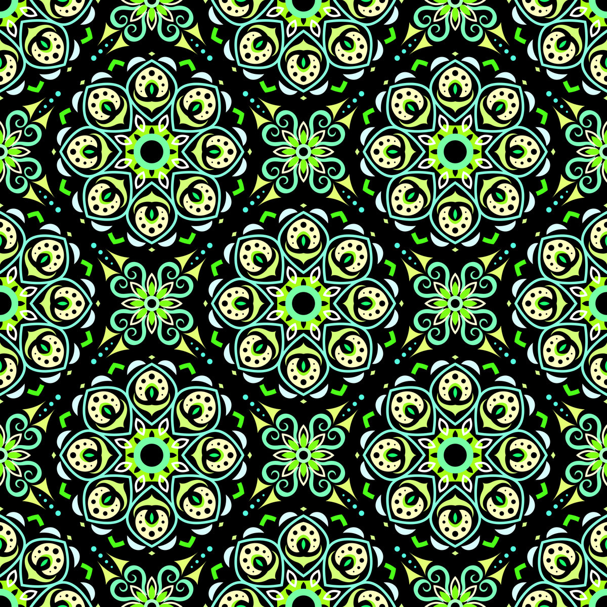 Green - Turquoise Mandala Fabric - 183