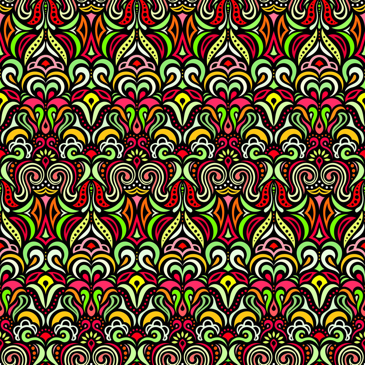 Red - Green - Yellow Abstract Doodle Fabric 1008.3