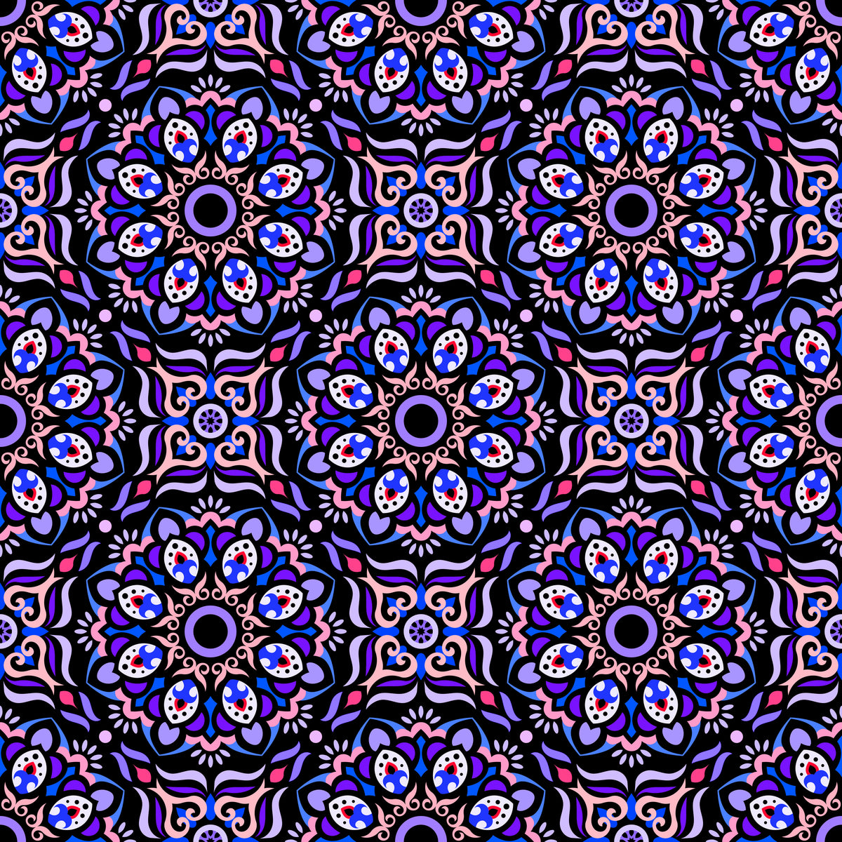 Purple - Pink - Blue Mandala Fabric - 186