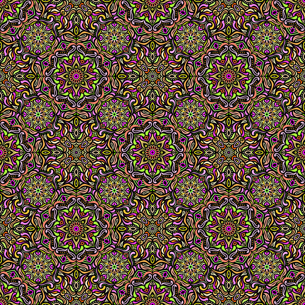 Yellow - Orange - Green - Pink Mandala Fabric 2009.4