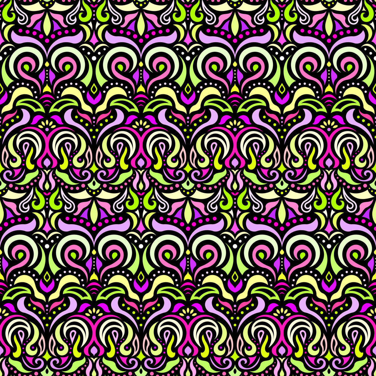 Yellow - Pink - Green Abstract Doodle Fabric 1007