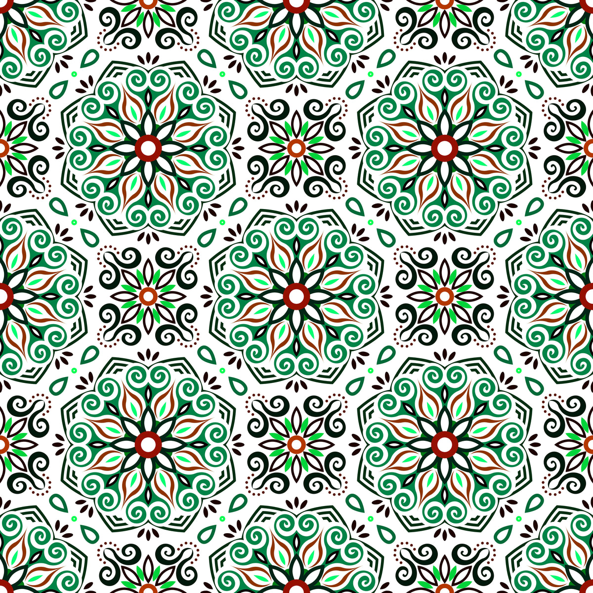 Green - Red Mandala Fabric - 203i