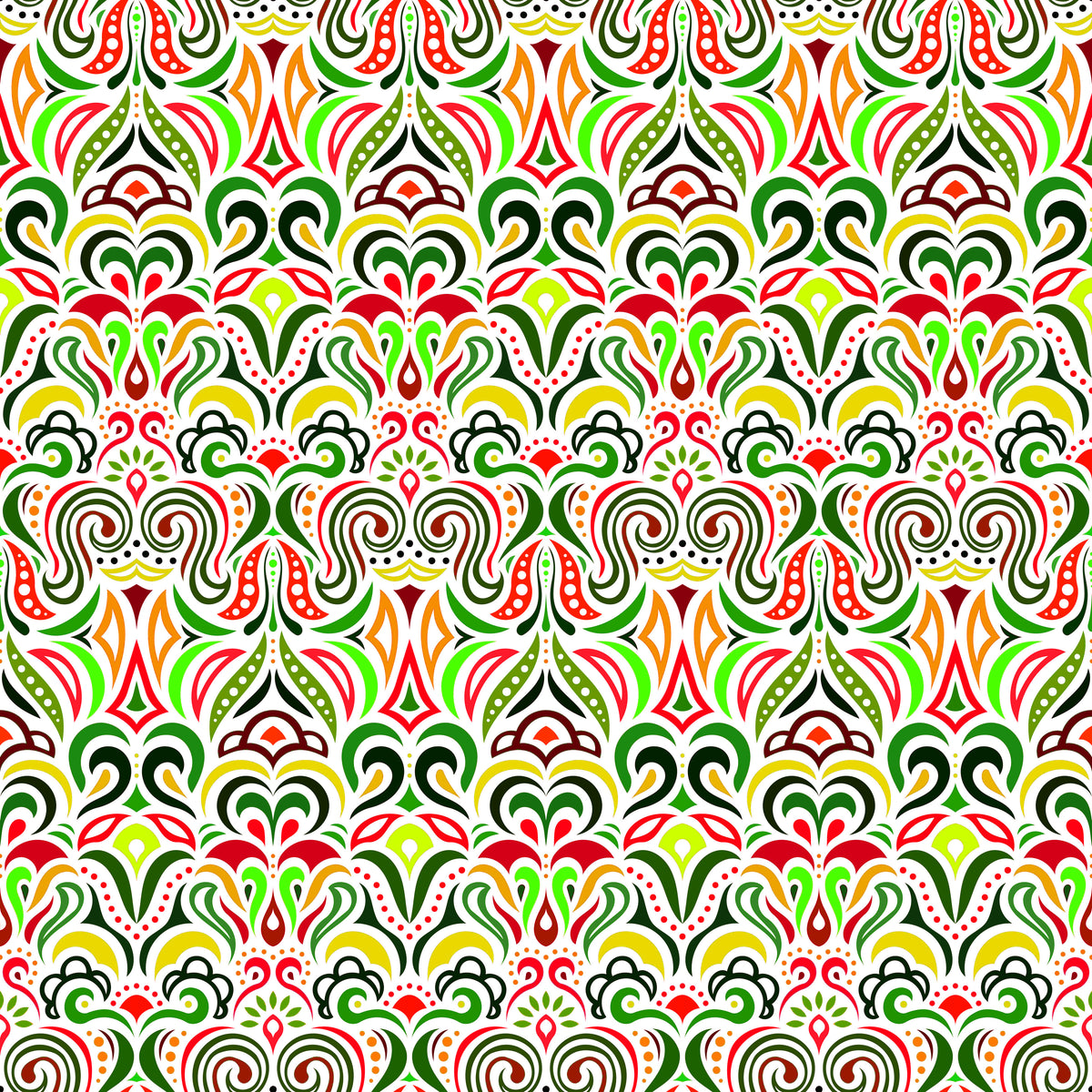 Green - Red - Orange Abstract Doodle Fabric 1008.3i