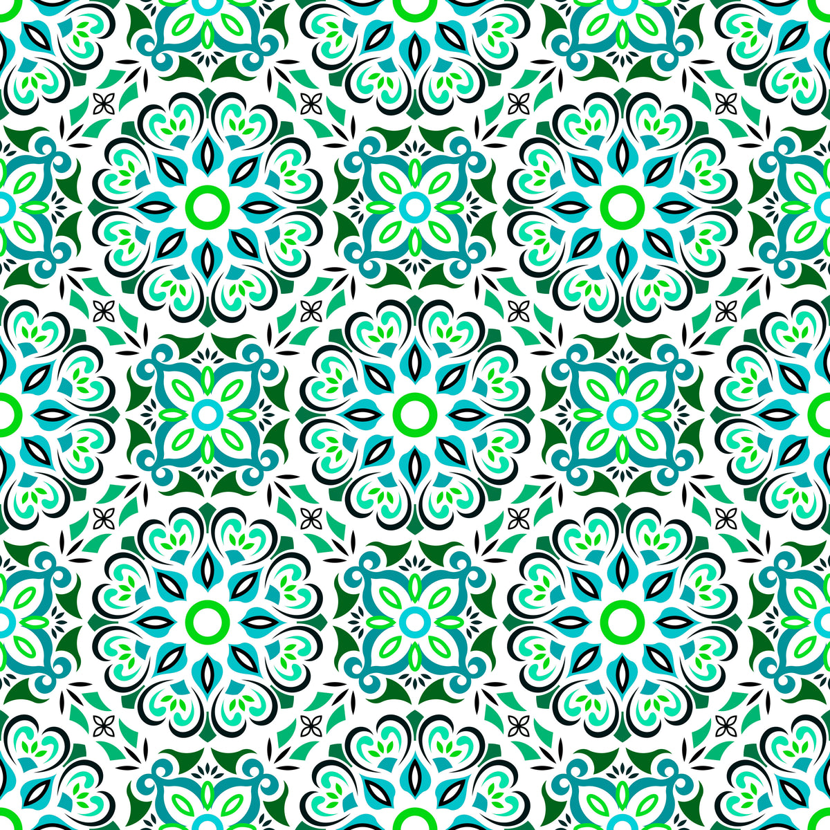 Turquoise - Green Mandala Fabric - 206i