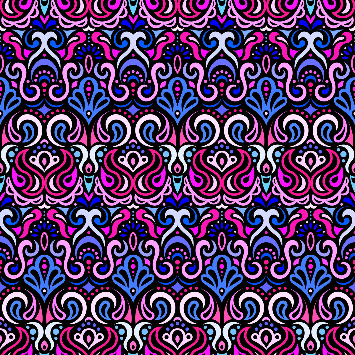 Pink - Blue Abstract Doodle Fabric 1002