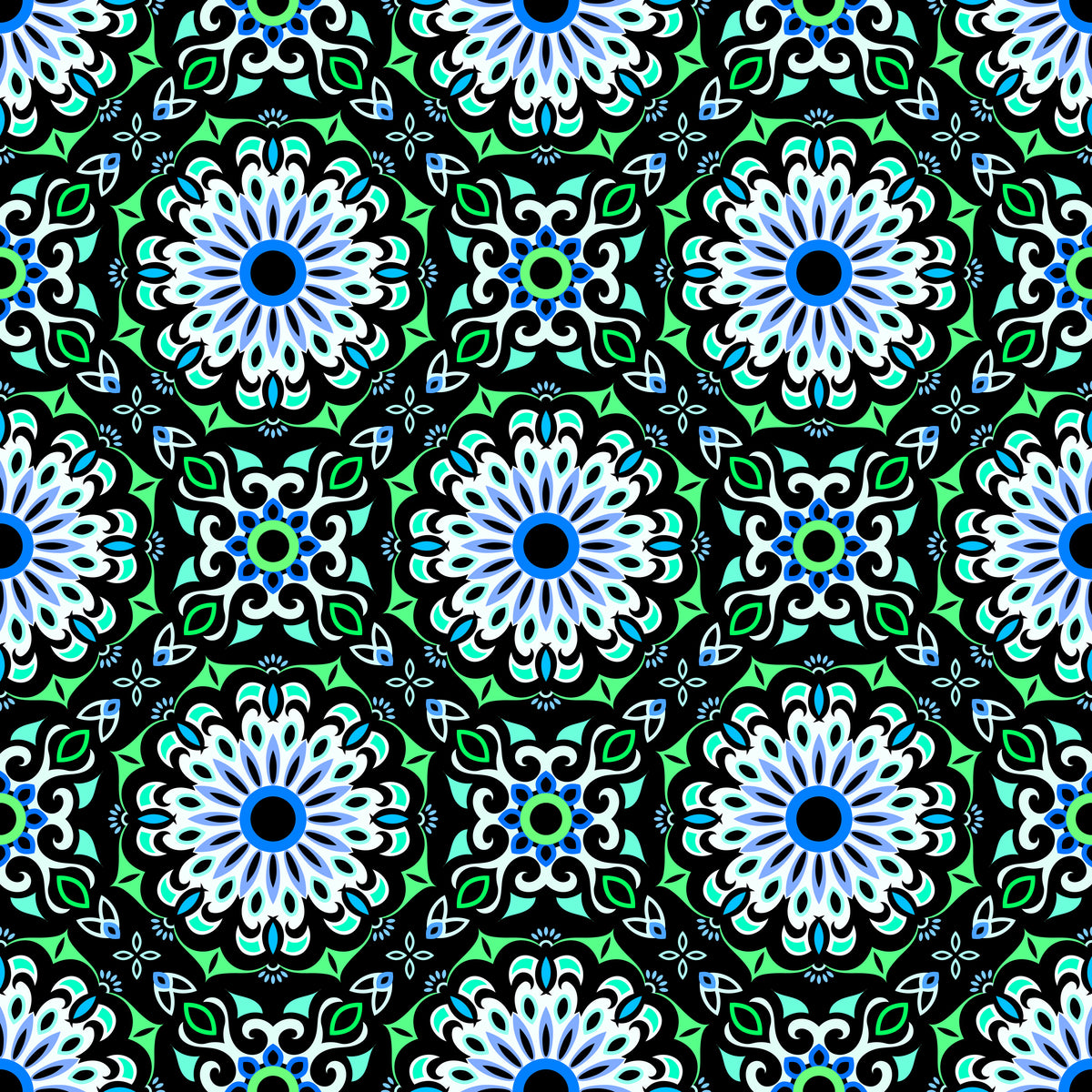 Green - Blue - Turquoise Mandala Fabric - 198