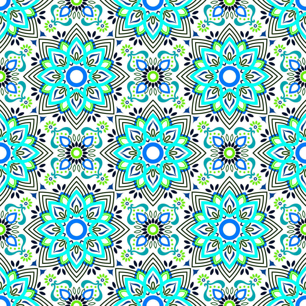 Turquoise - Green - Blue Mandala Fabric - 145i