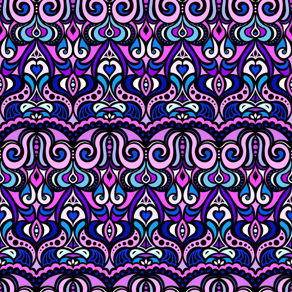 Pink - Blue - Purple Abstract Doodle Fabric 1010.2