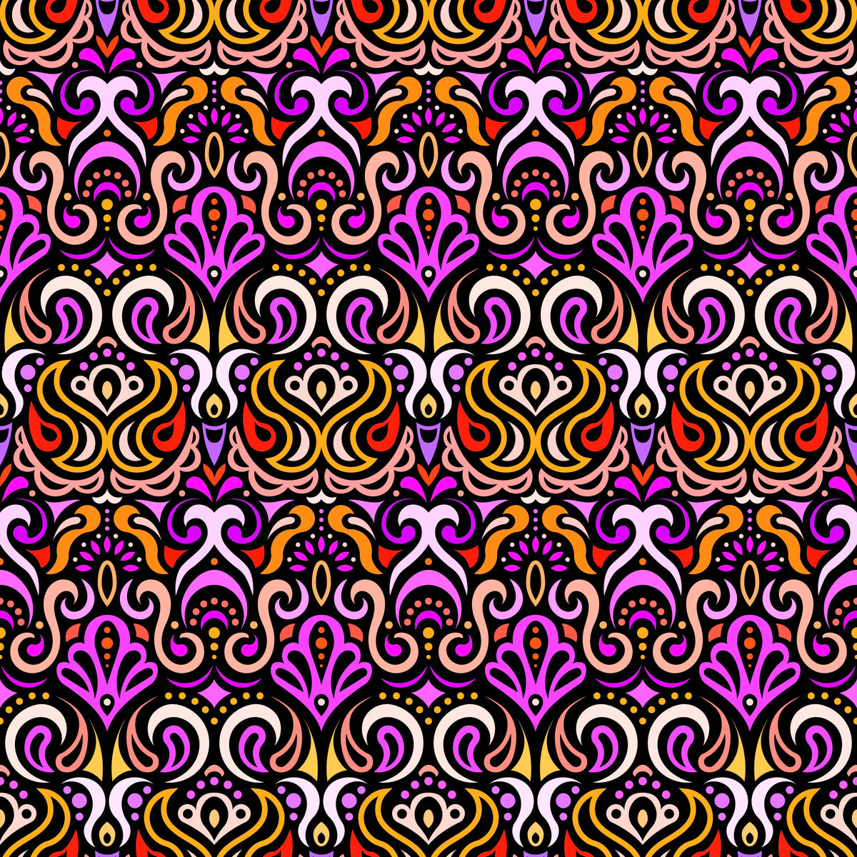 Orange - Purple - Yellow Abstract Doodle Fabric 1002