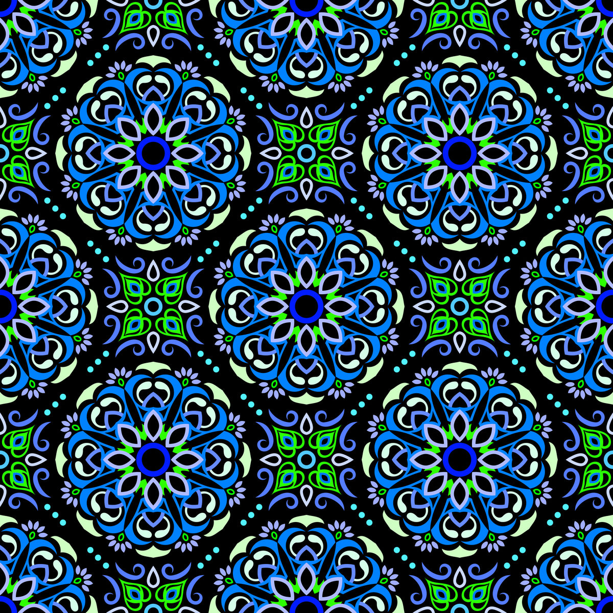Blue - Green - Turquoise Mandala Fabric - 160