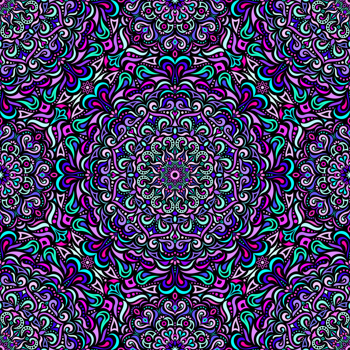 Purple - Turquoise - Pink Mandala Fabric 2005