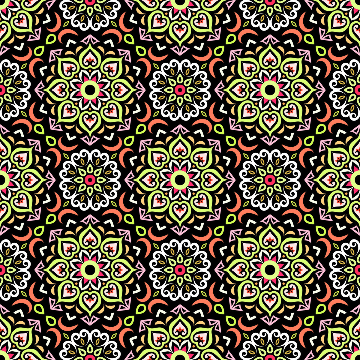 Orange - Yellow - Red Mandala Fabric - 213