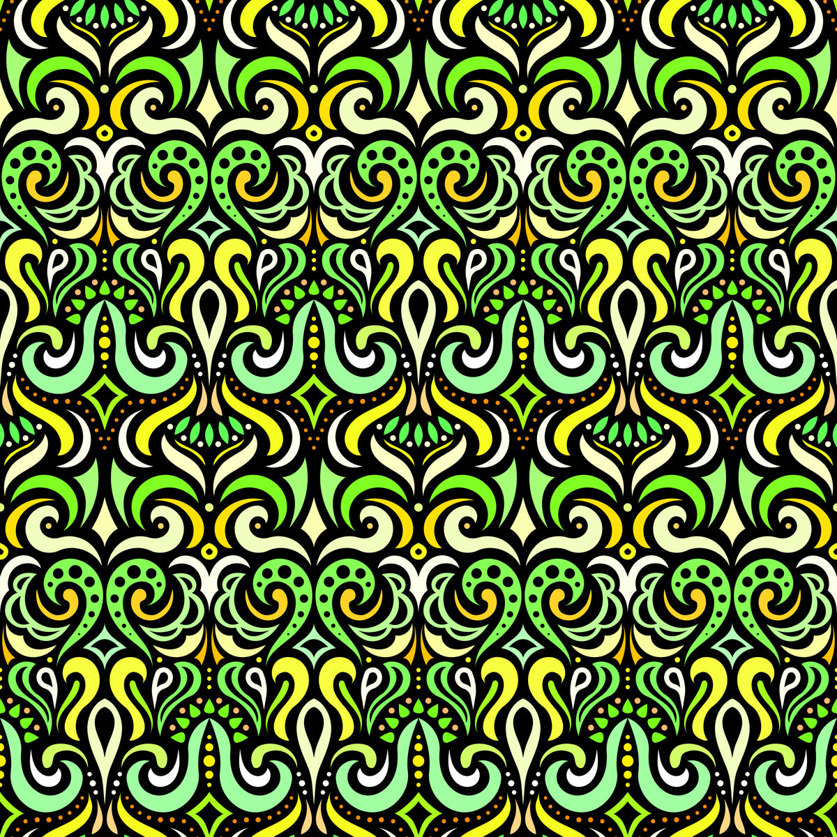 Yellow - Green Abstract Doodle Fabric 1001