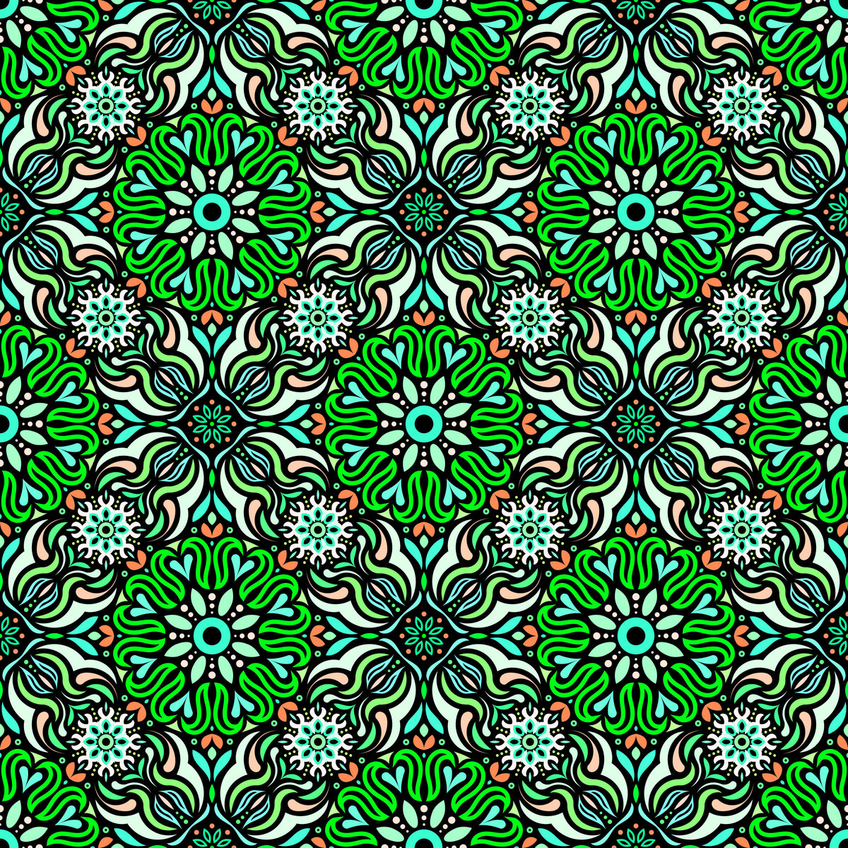 Green - Turquoise - Orange Mandala Fabric 2009.2