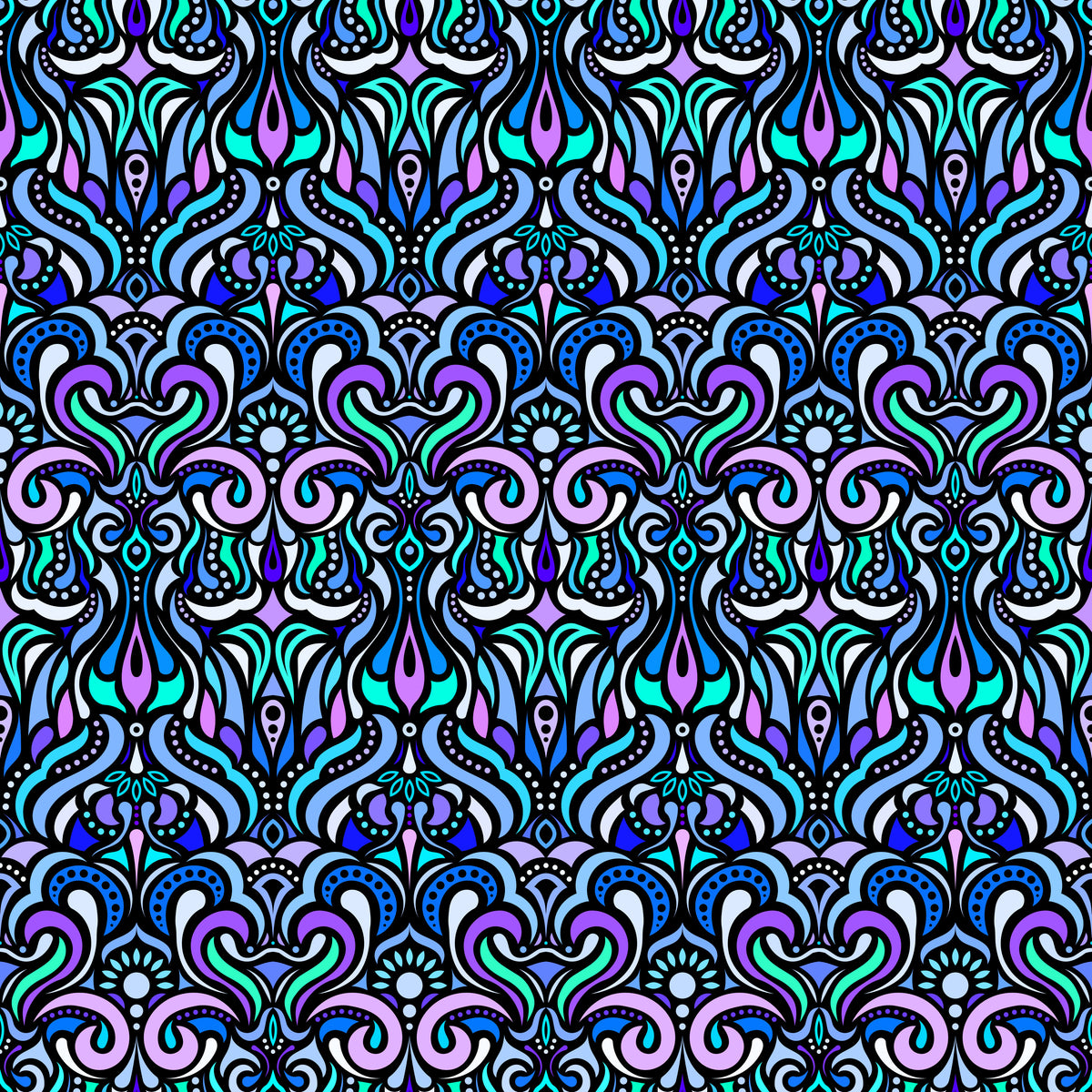 Turquoise - Blue - Purple Abstract Doodle Fabric 1012