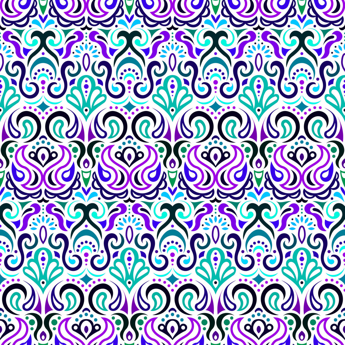 Turquoise - Purple - Blue Abstract Doodle Fabric 1002i