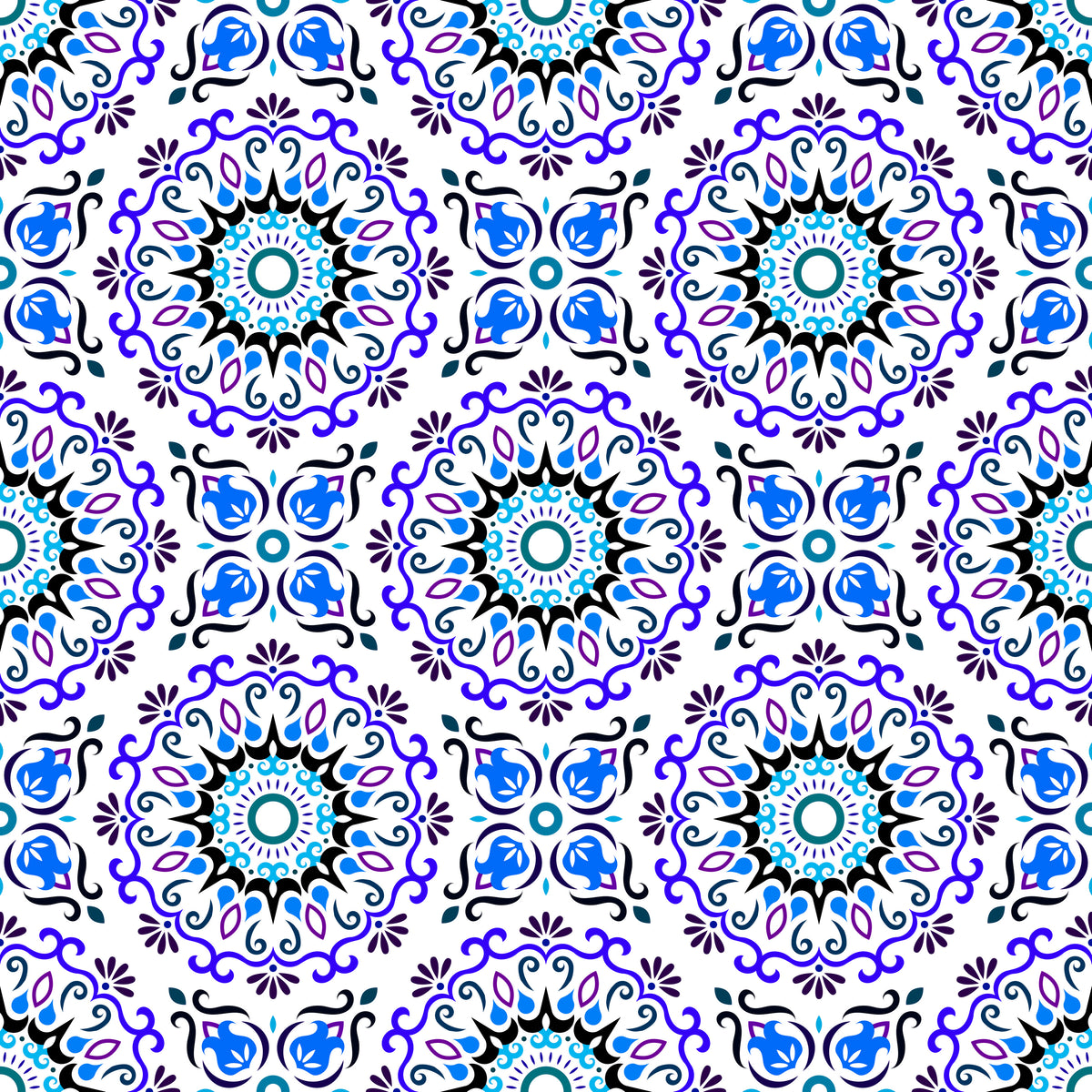 Blue - Turquoise - Purple Mandala Fabric - 174i