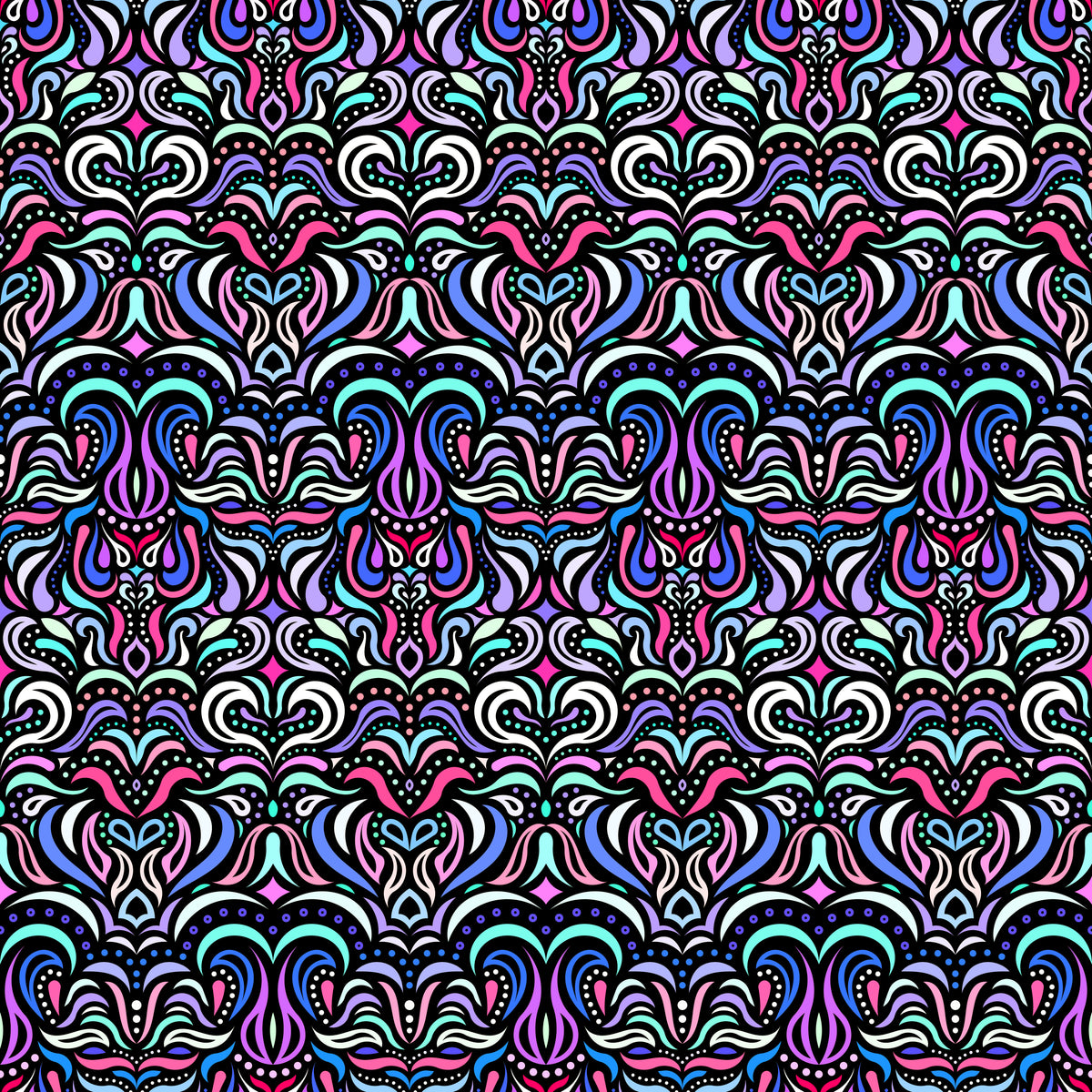 Pink - Turquoise - Purple - Blue Abstract Doodle Fabric 1013.2