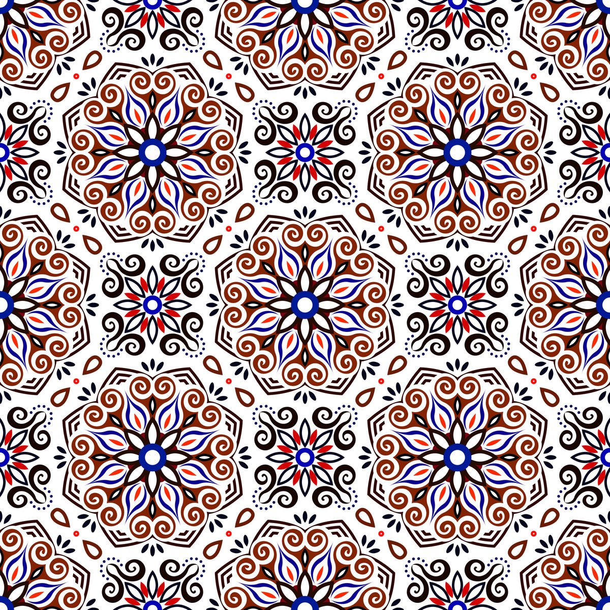 Red - Blue Mandala Fabric - 203i