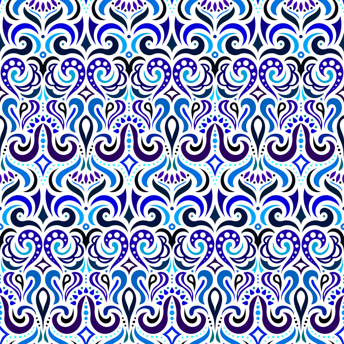 Blue - Turquoise Abstract Doodle Fabric 1001i