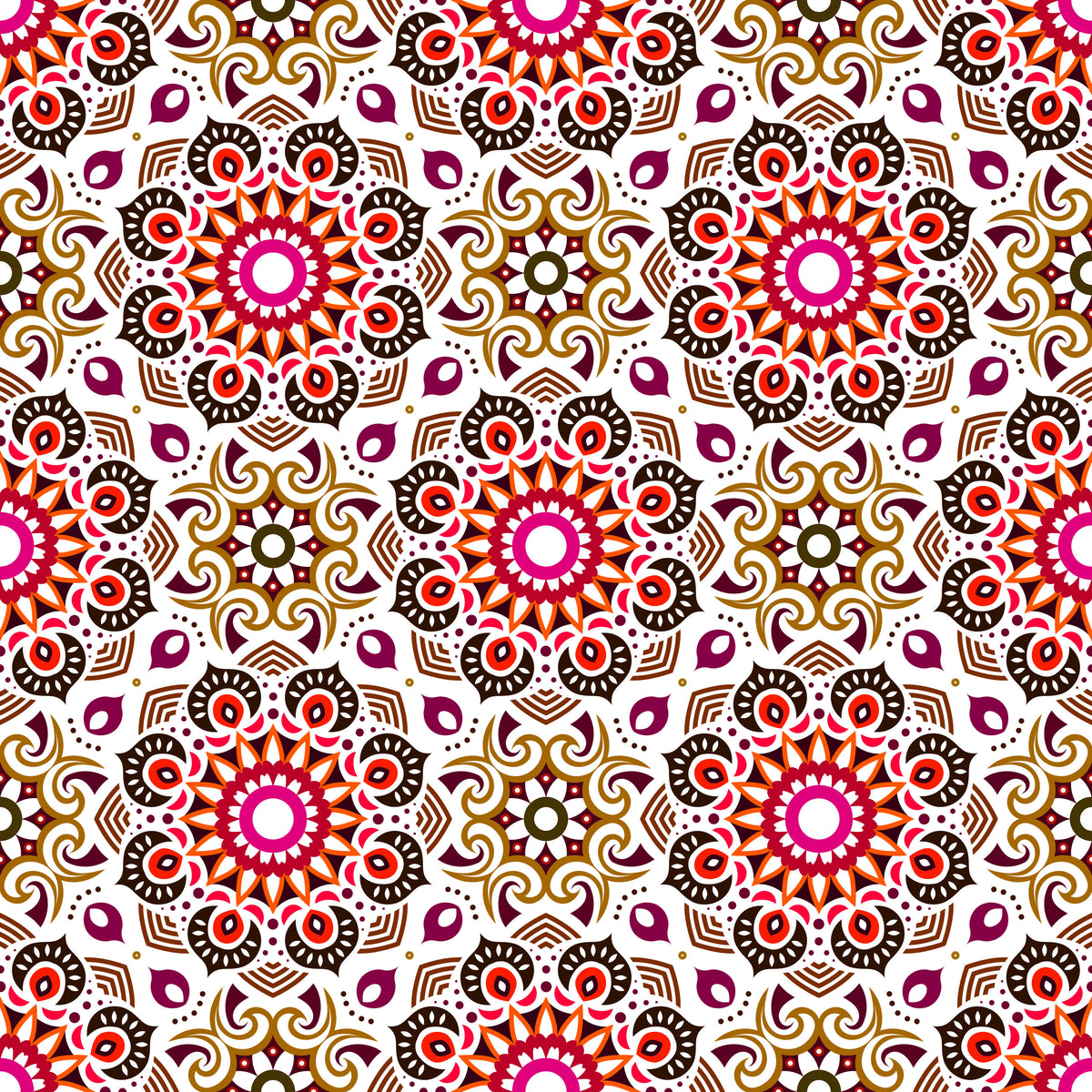 Red - Brown Mandala Fabric - 193i