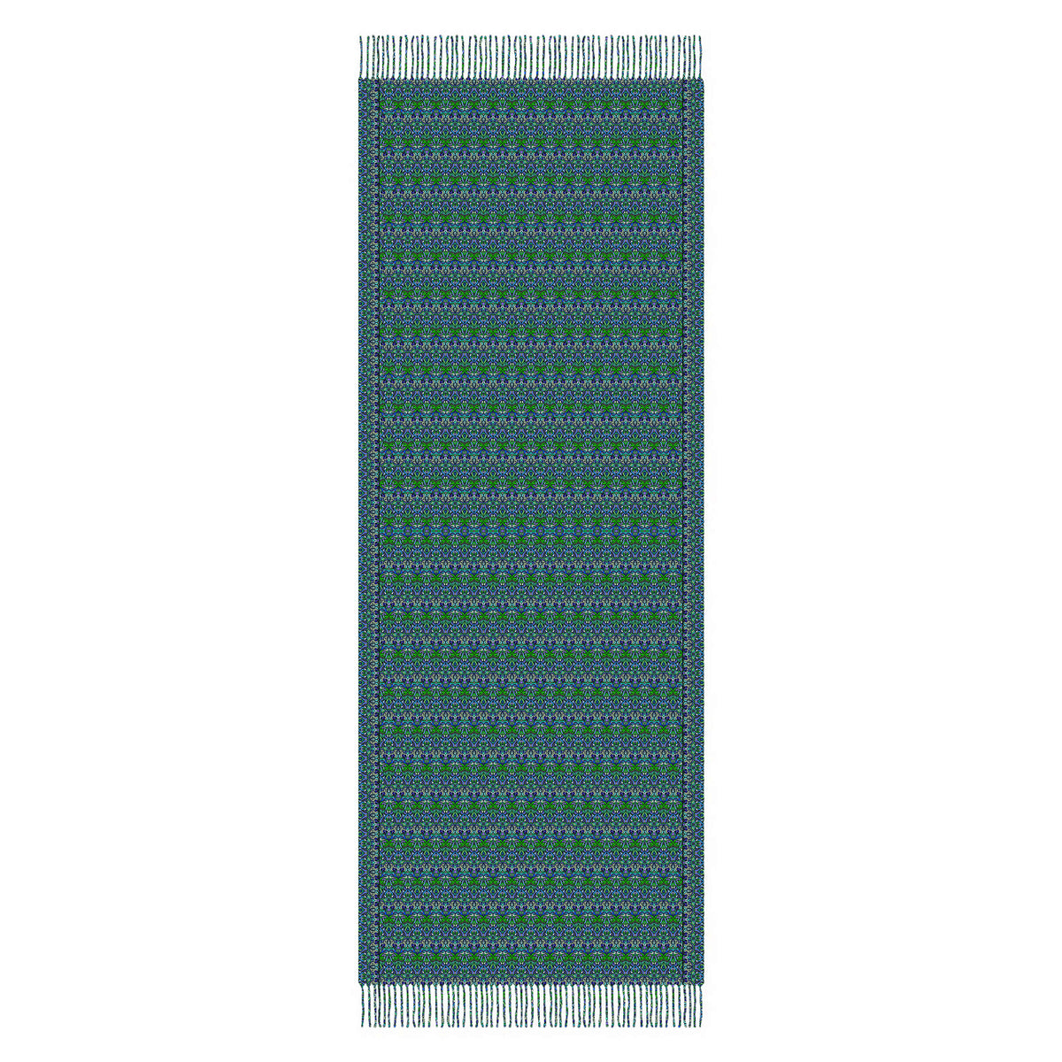 Turquoise - Green - Blue Abstract Doodle Scarf with Tassels