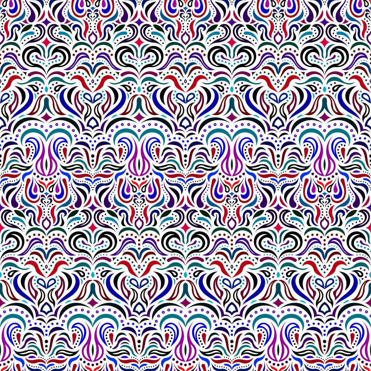 Turquoise - Red - Blue - Purple Abstract Doodle Fabric 1013.2i