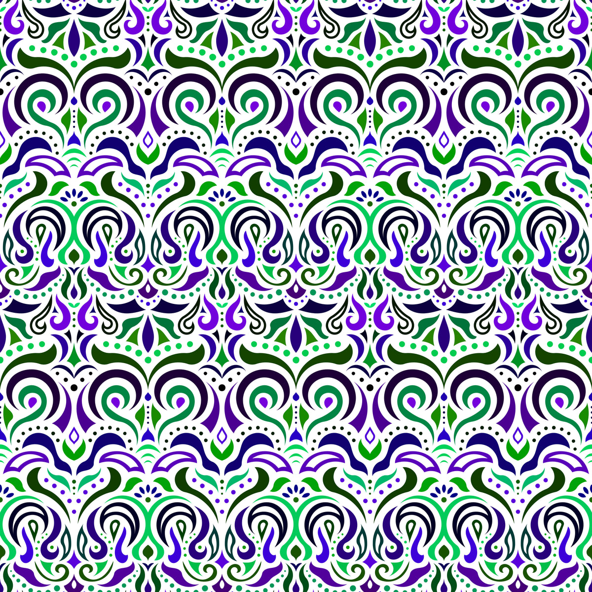 Green - Purple Abstract Doodle Fabric 1007i