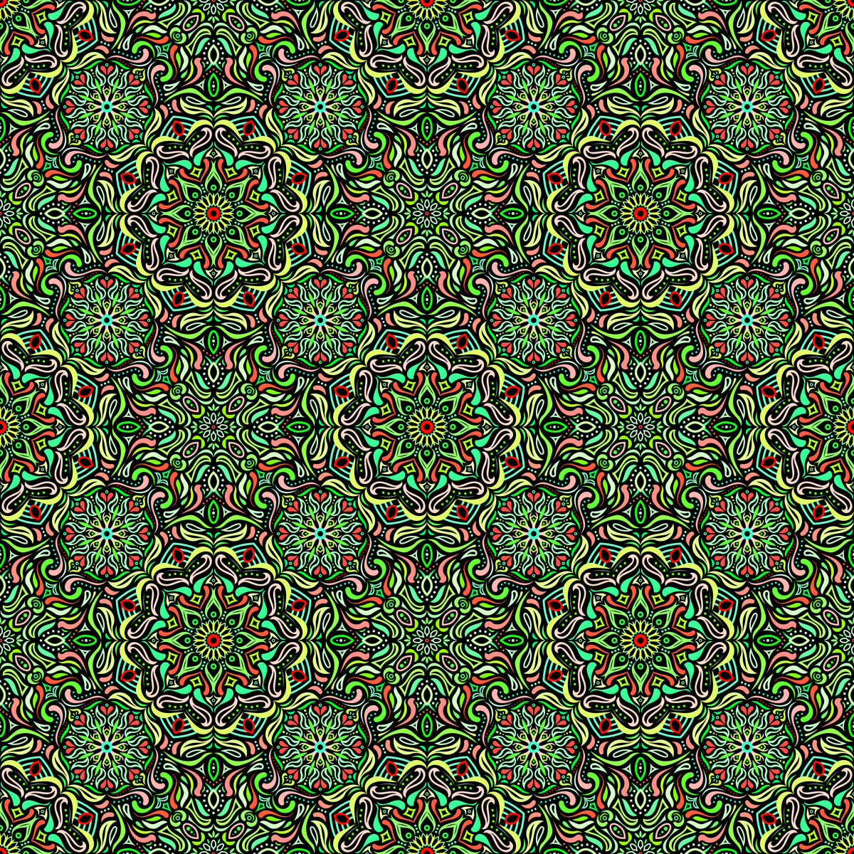 Green - Orange Mandala Fabric 2009.4
