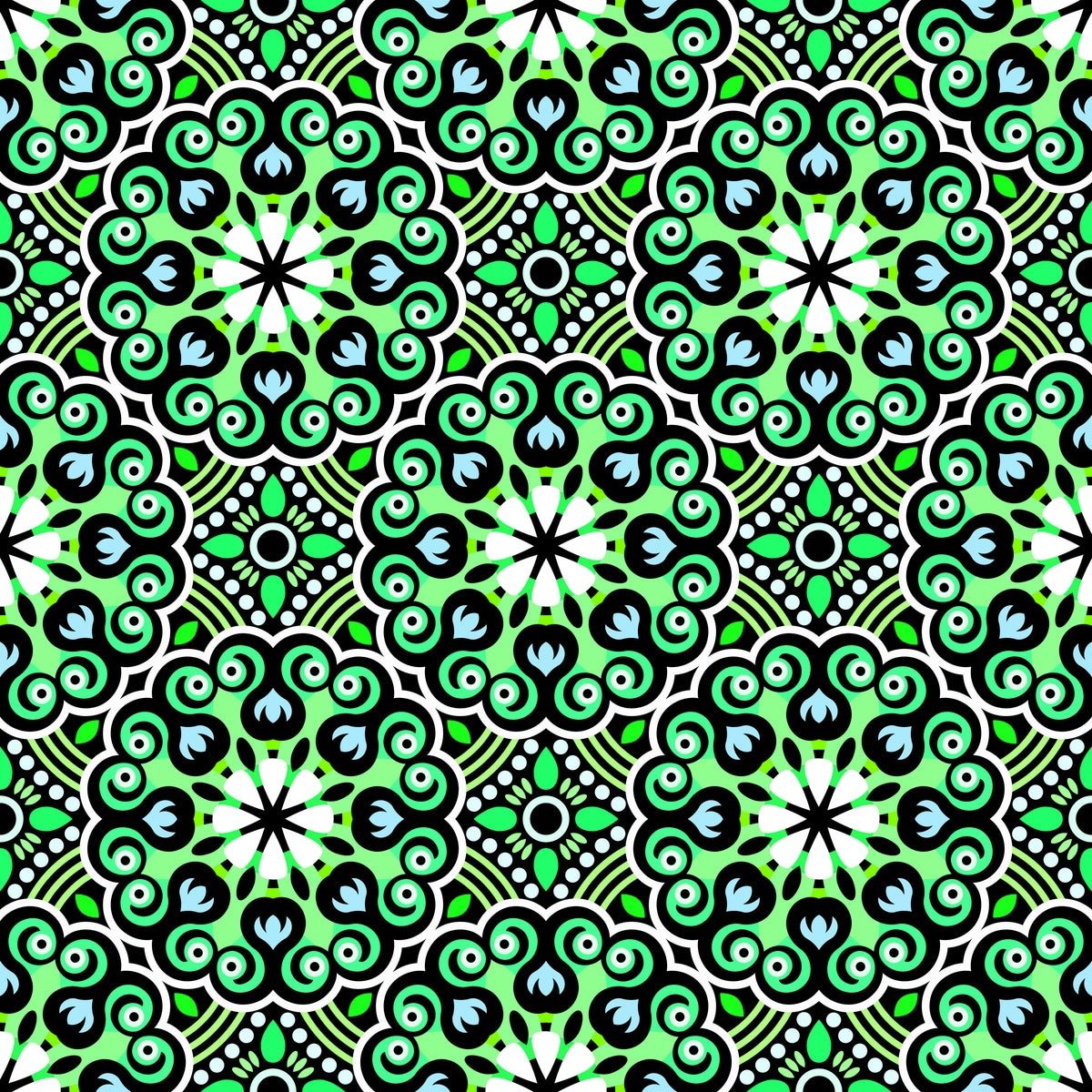 Green - Turquoise Mandala Fabric - 132