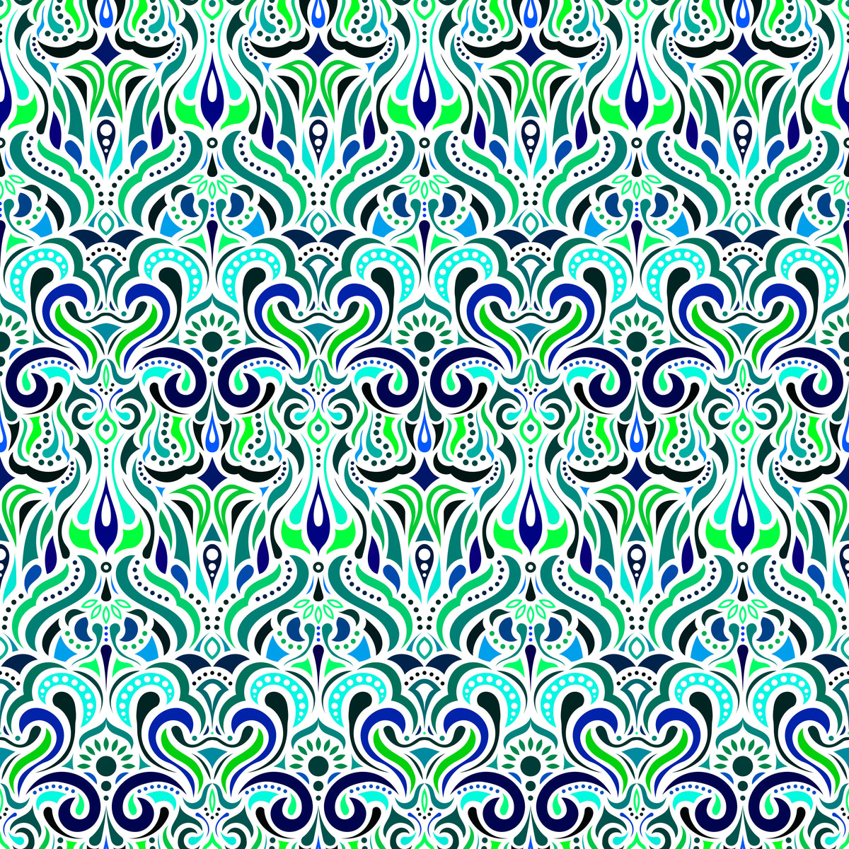 Turquoise - Blue - Green Abstract Doodle Fabric 1012i