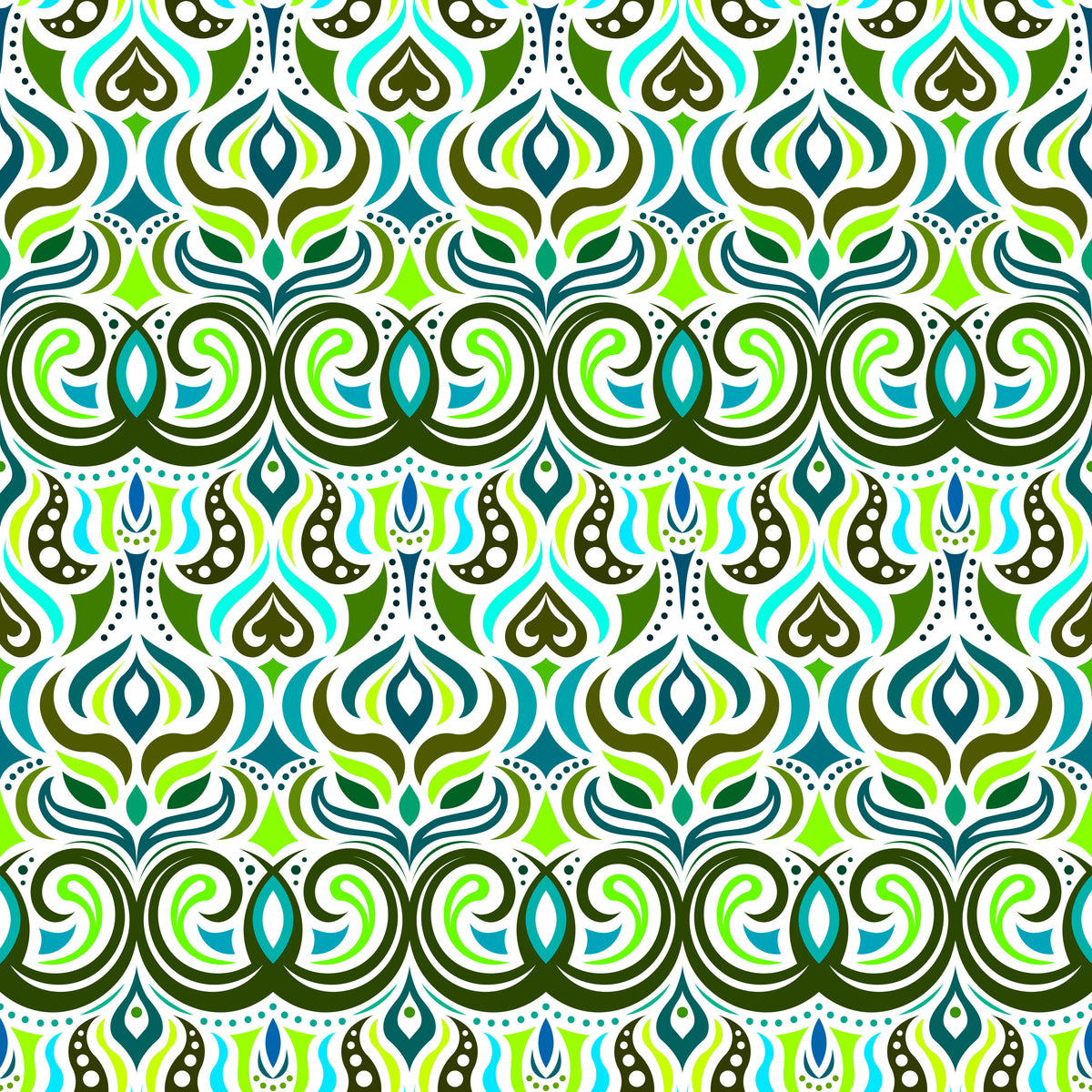 Green - Turquoise Abstract Doodle Fabric 1009.7i