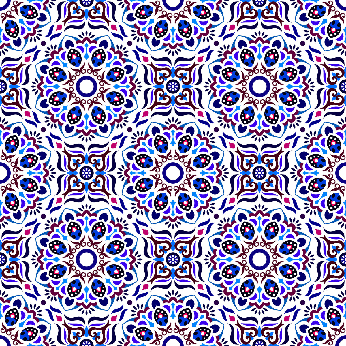 Blue - Red Mandala Fabric - 186i