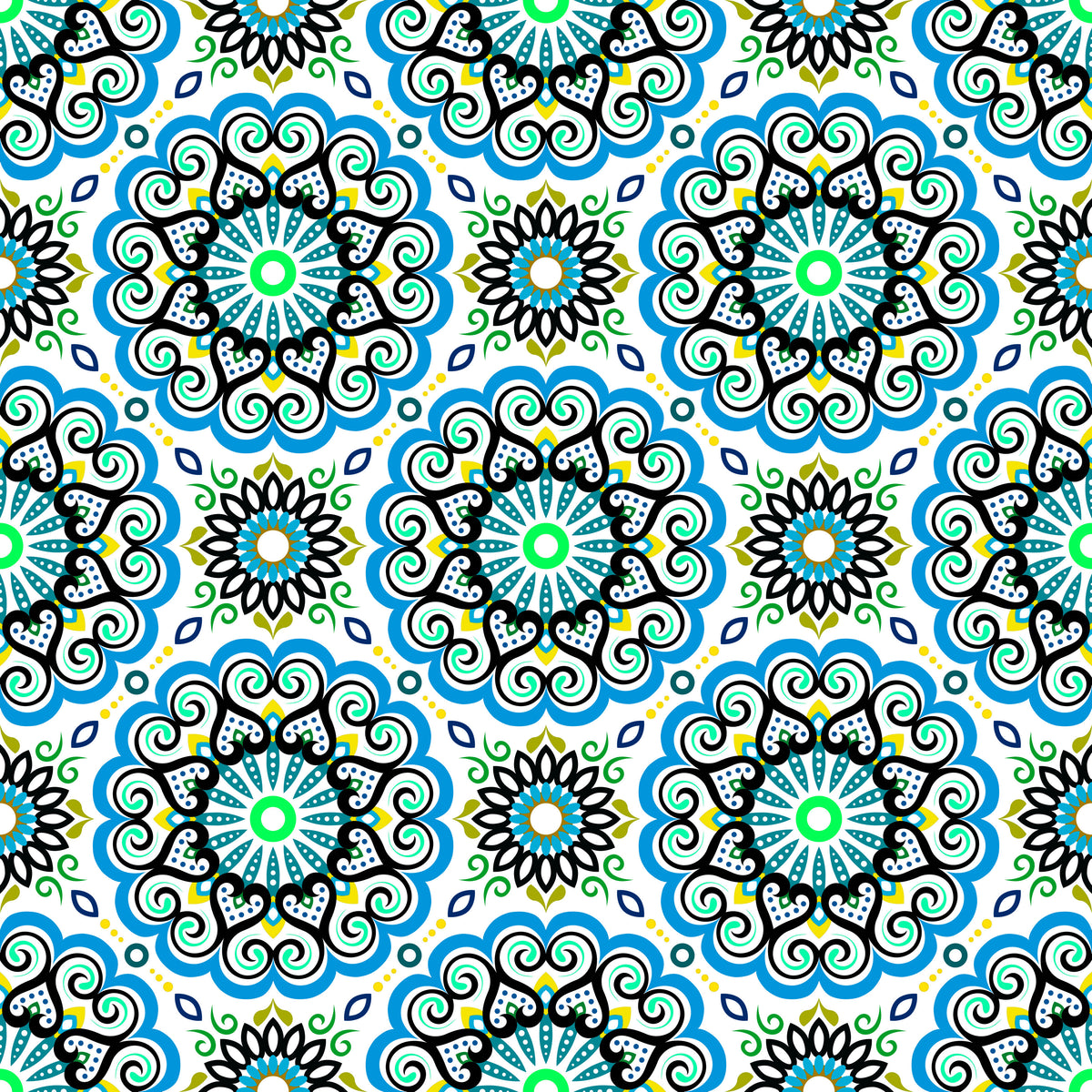 Blue - Turquoise - Yellow Mandala Fabric - 179i