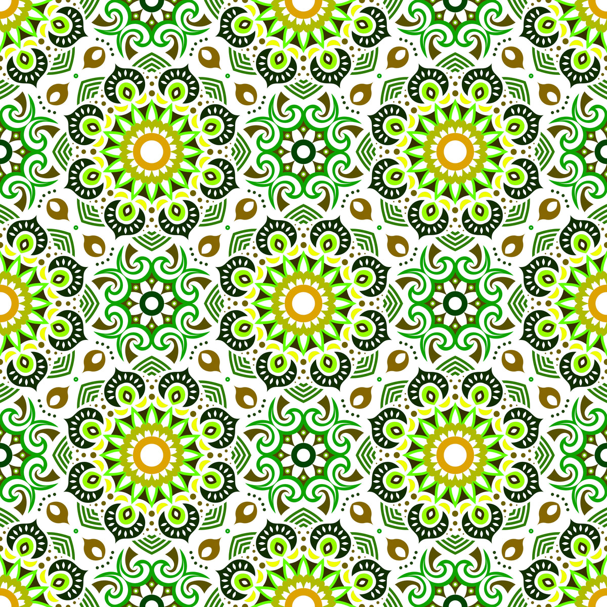 Green - Yellow - Brown Mandala Fabric - 193i