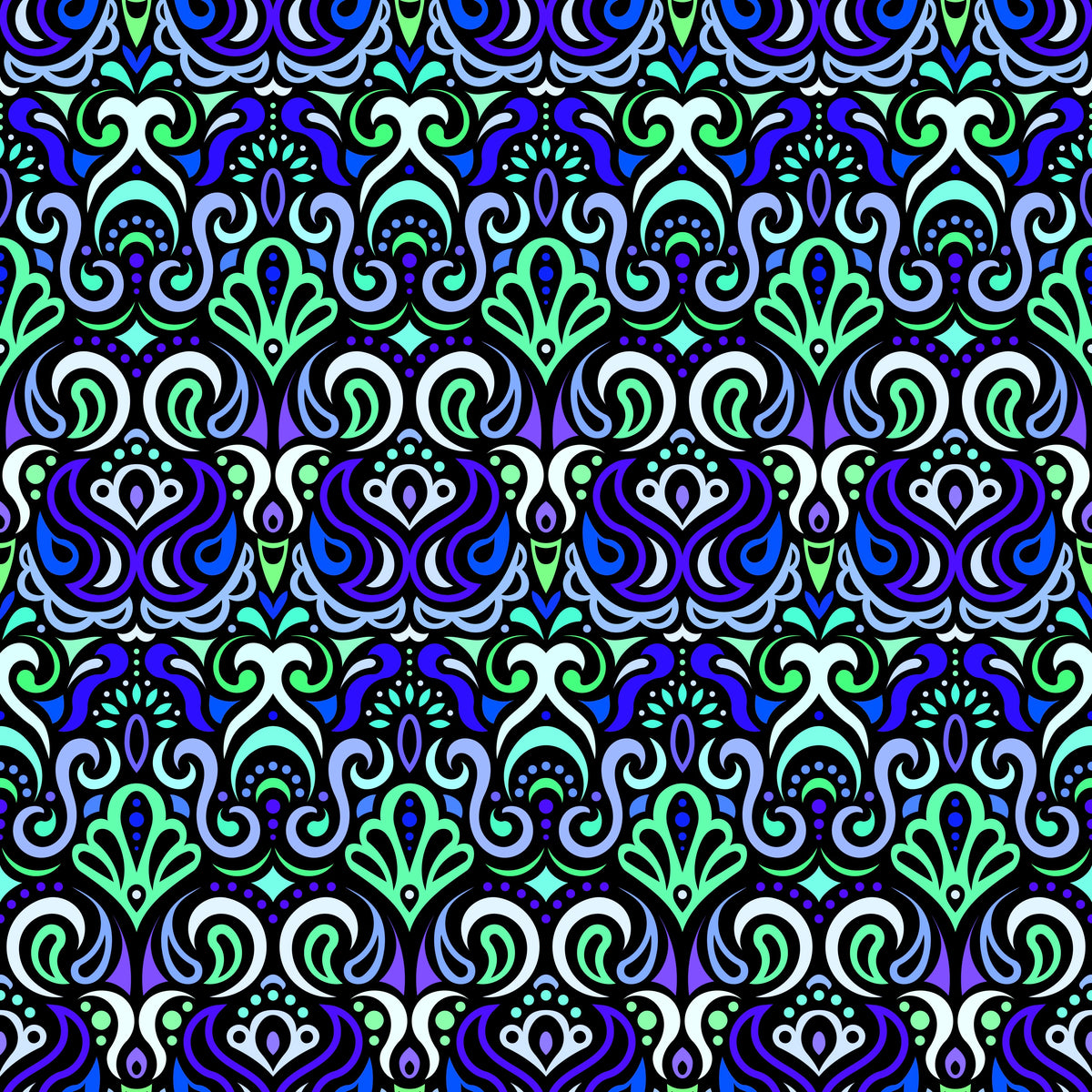 Turquoise - Blue - Green Abstract Doodle Fabric 1002